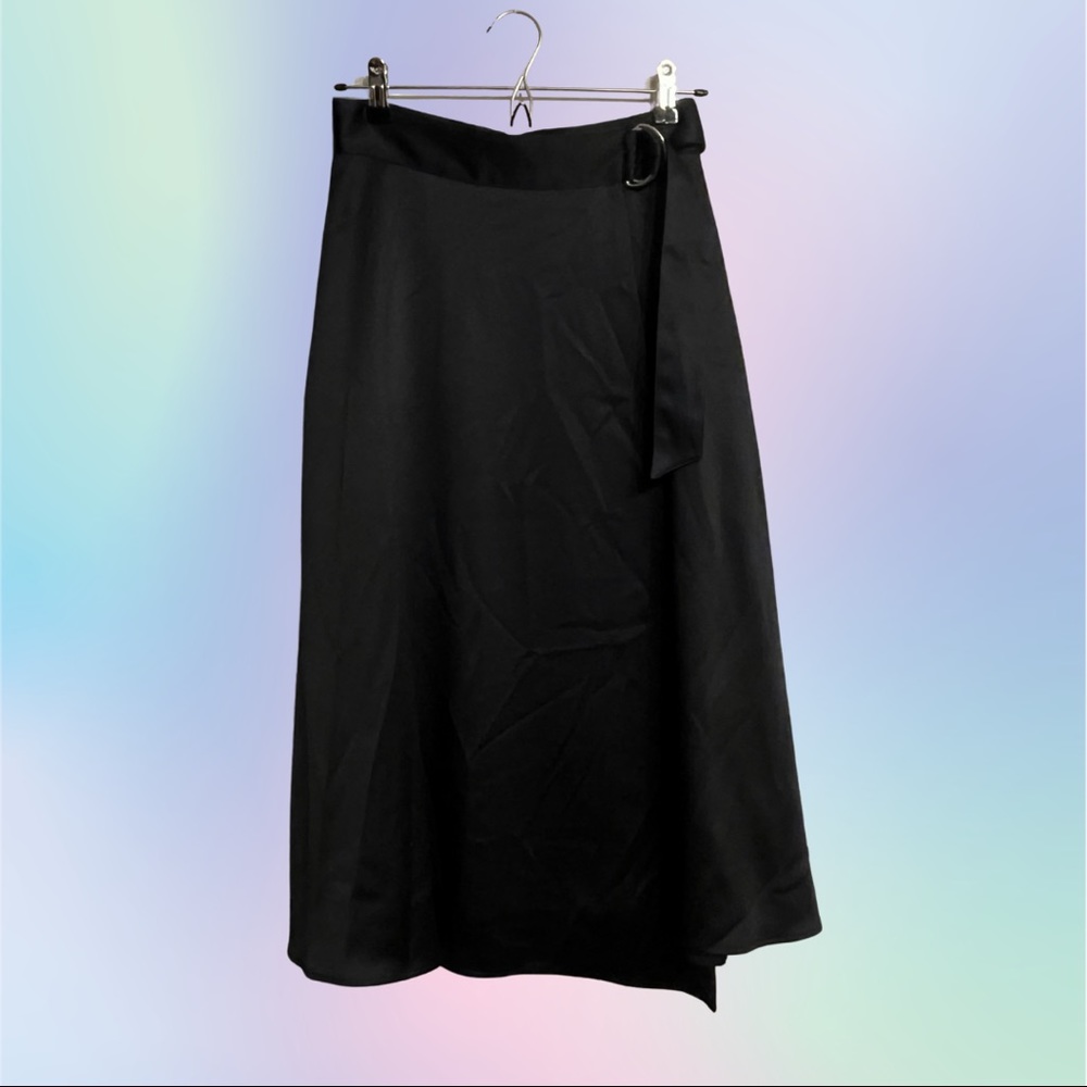 Black silk midi wrap skirt
